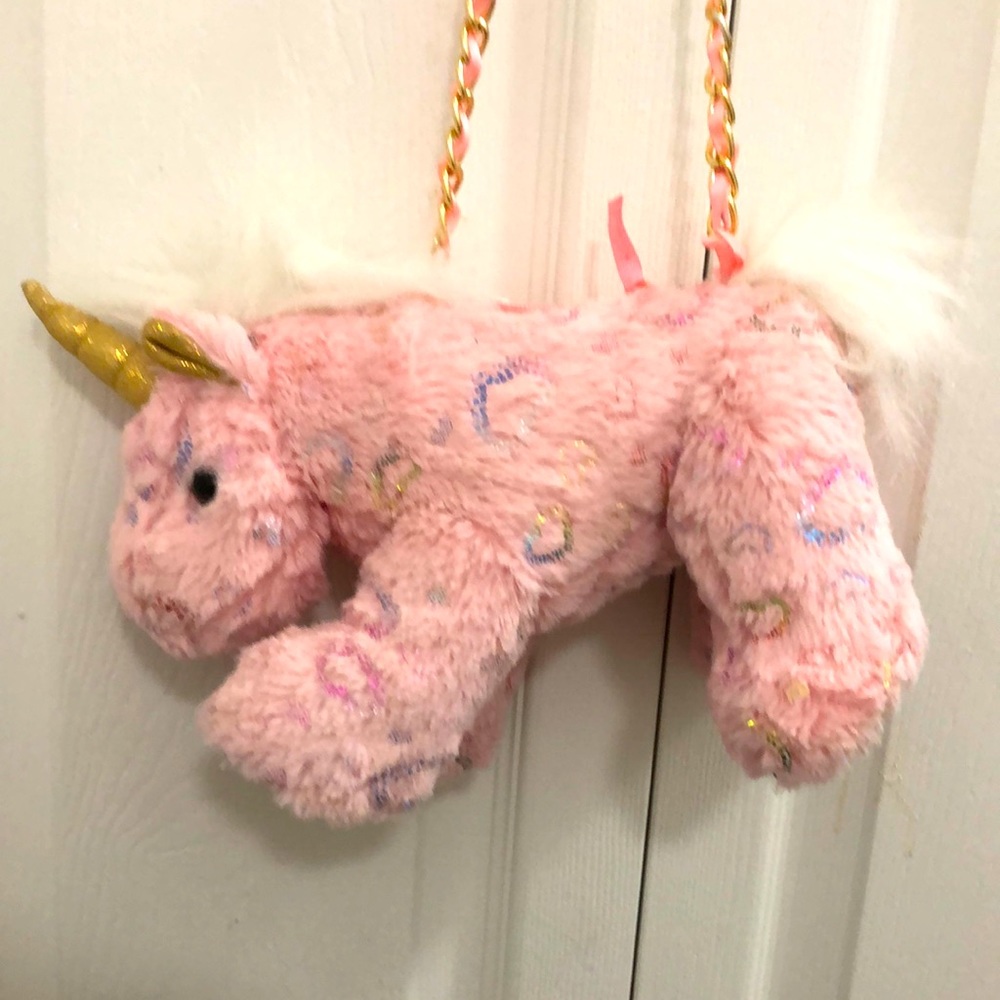 Plush pink unicorn purse